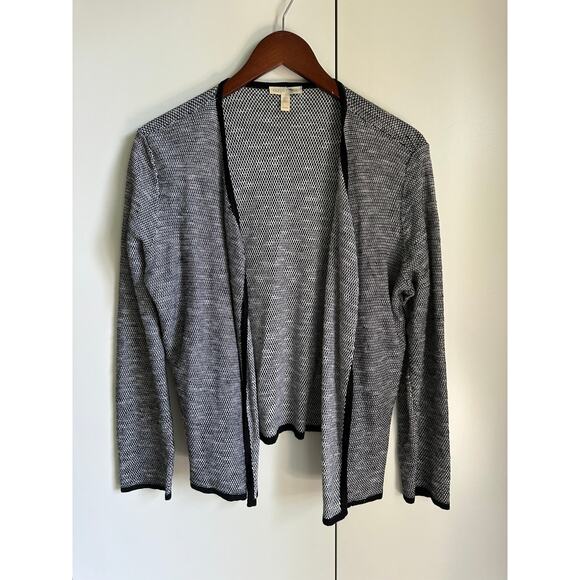 Eileen Fisher Cardigan Sweater Size Medium Black/White Organic Linen/Cotton - Picture 4 of 11
